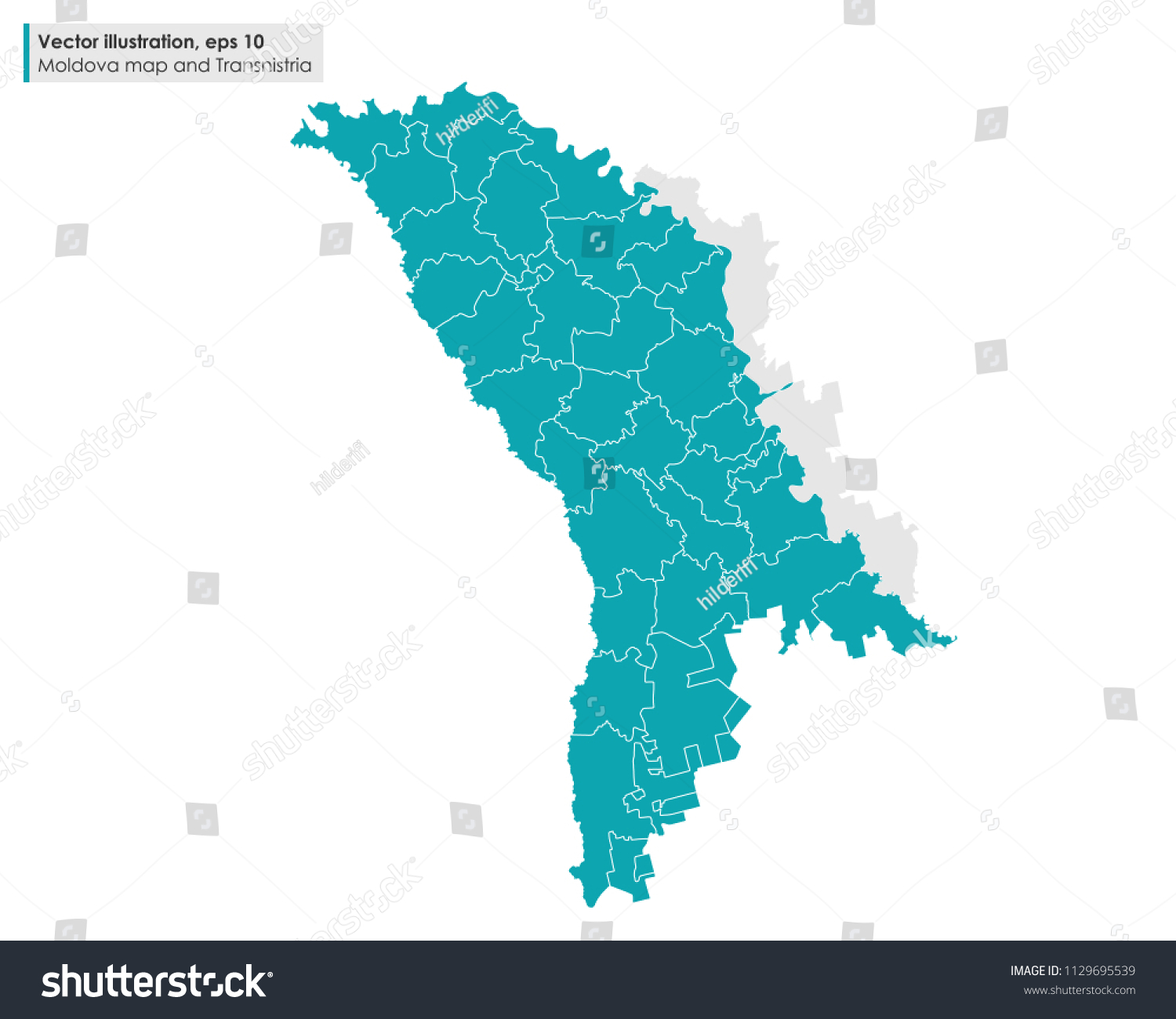 Moldova Map Regions Transnistria Vector Illustration   Stock Vector Moldova Map With Regions And Transnistria Vector Illustration On White Background 1129695539 