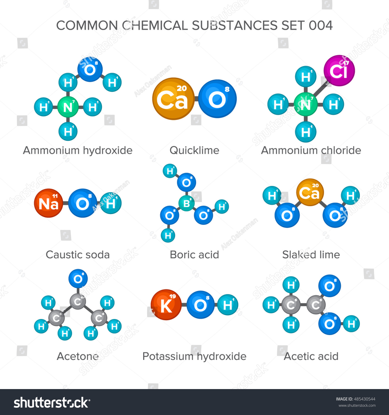 Molecular Structures Common Chemical Substances Stock Vector 485430544 ...