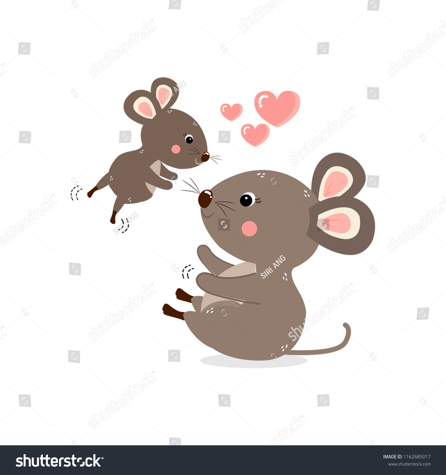 Mom Baby Mouse Heartscartoon Vector Illustration Stock Vector Royalty Free