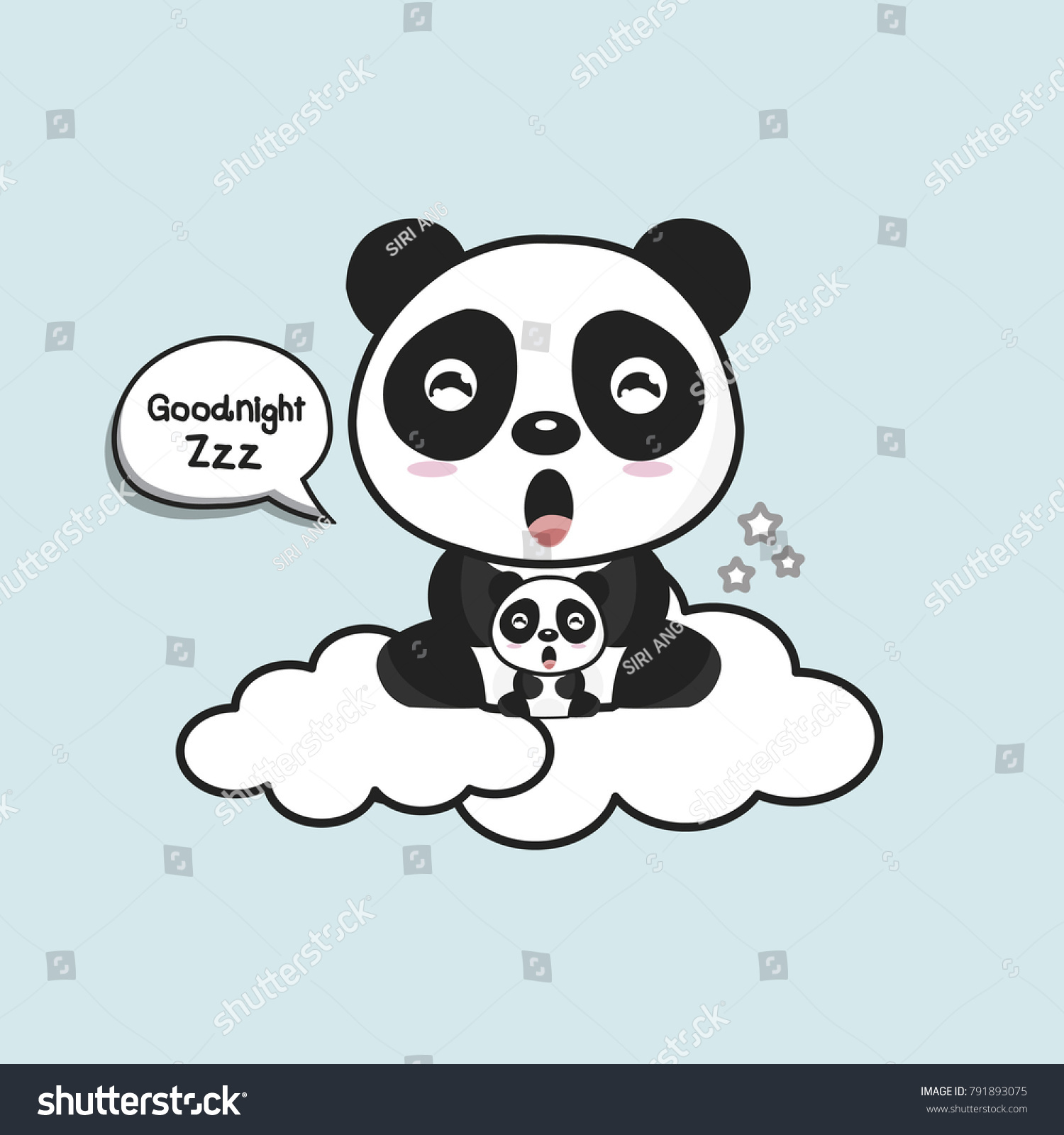 Mom Baby Panda Sleeping On Cloud Stock Vector Royalty Free