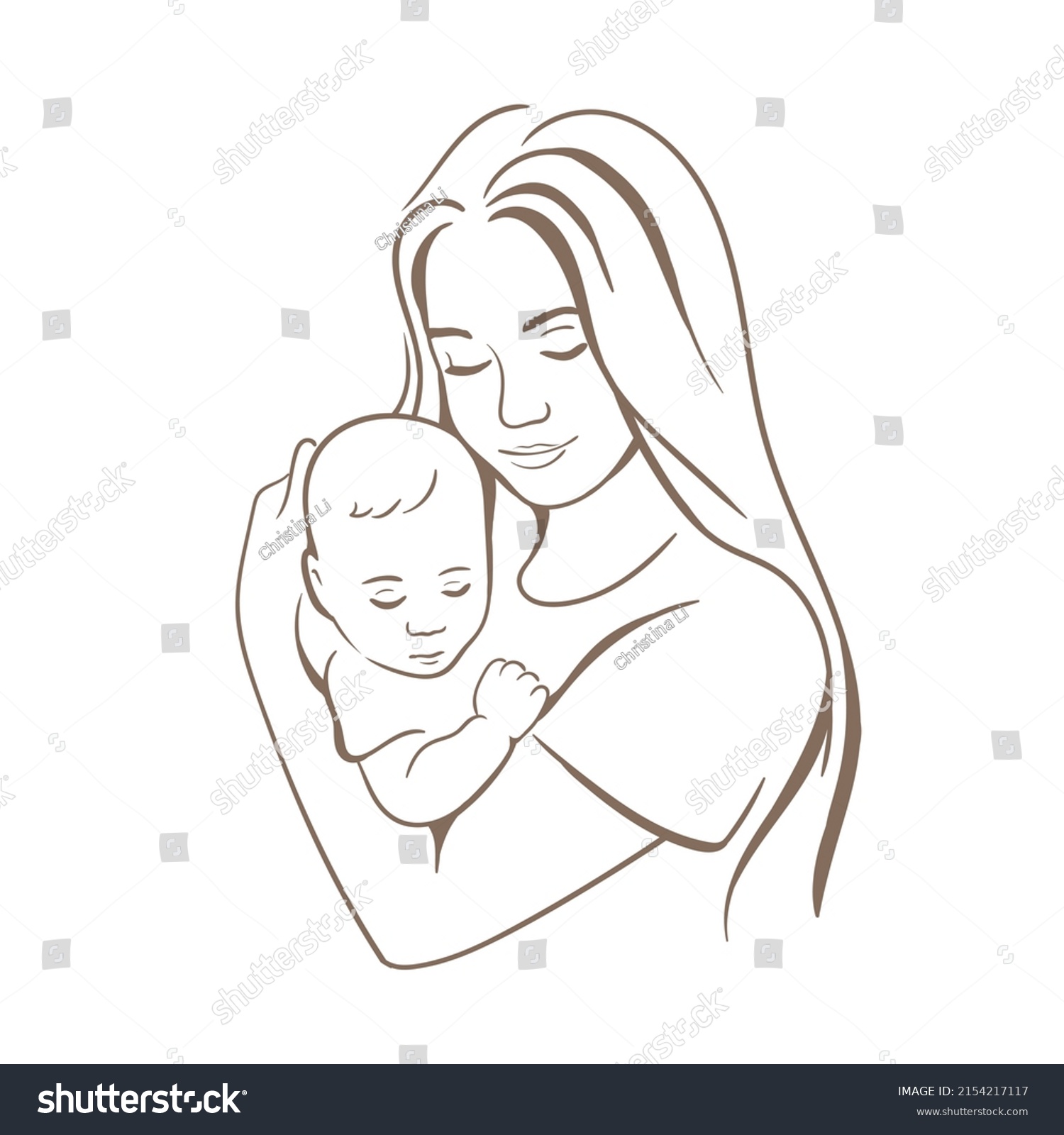 Mom Baby Realistic Silhouette Sketch Mother Stock Vector (Royalty Free ...