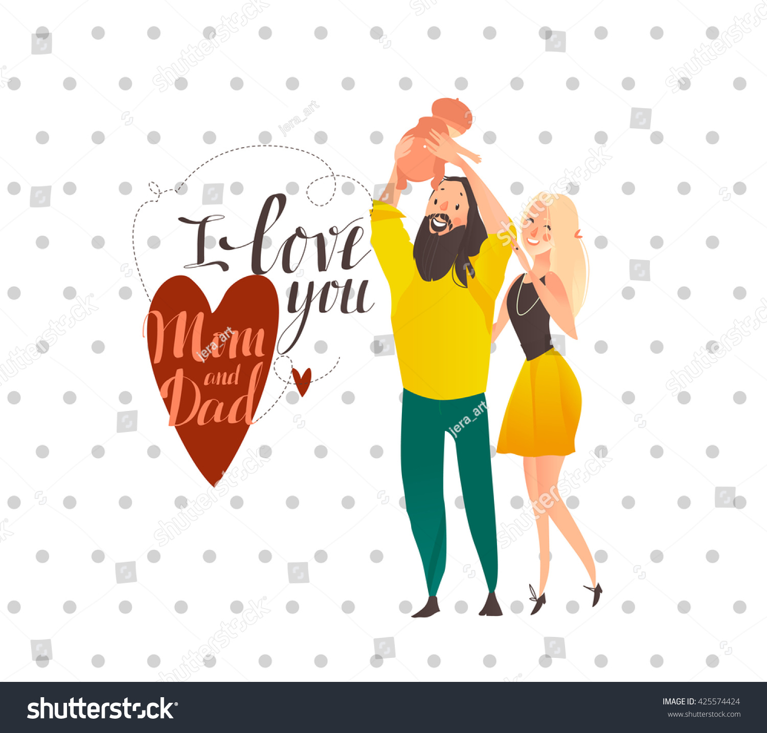 Mom Dad Love You Lettering Card Stock Vector Royalty Free