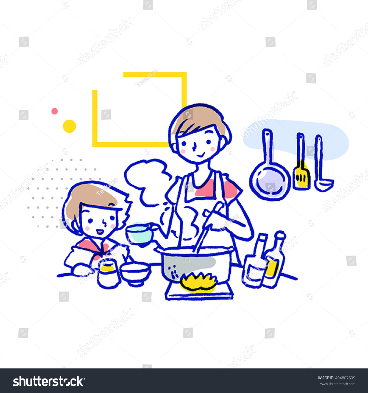 Mom Daughter Cooking Together Stock Vector Royalty Free 404807599