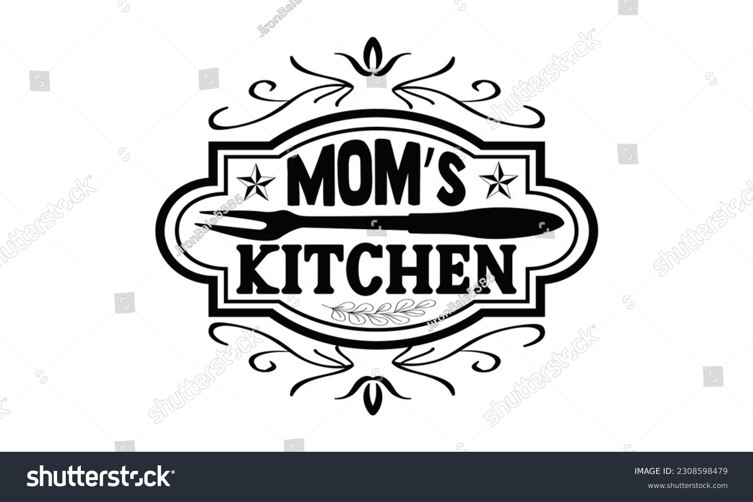 SVG of Mom’s Kitchen - Cooking SVG Design, Hand drawn vintage hand lettering, EPS, Files for Cutting, Illustration for prints on t-shirts, bags, posters, cards and Mug. svg