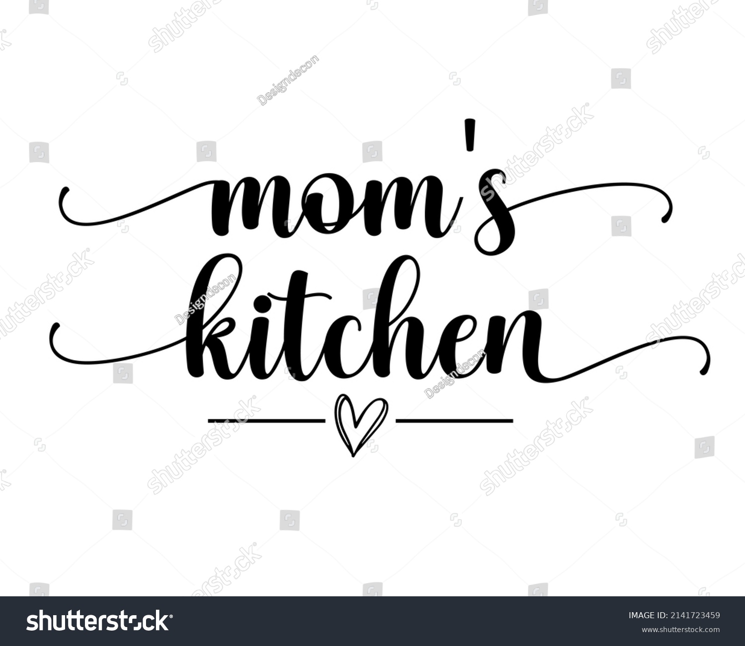 SVG of Mom's kitchen quote lettering inscription continuous one line calligraphy with white background svg