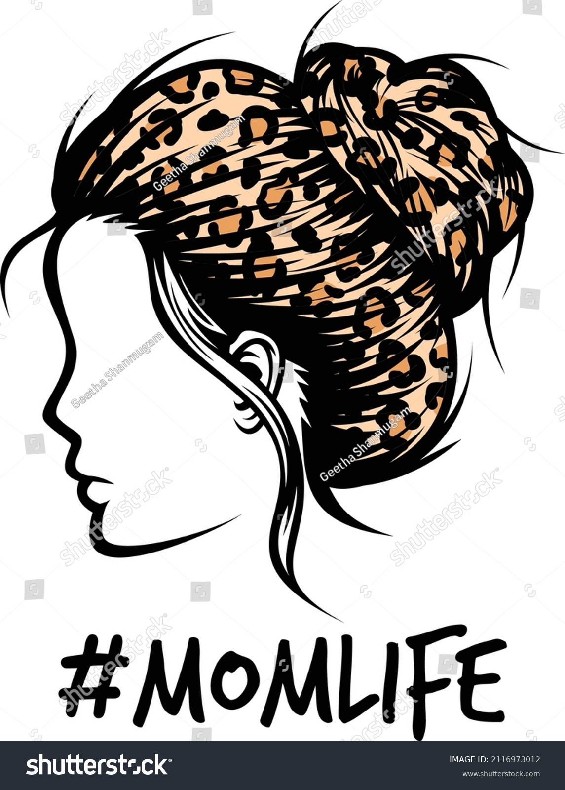 SVG of Momlife Leopard Finish, Messy bun, Girl with a messy bun, Leopard Finish Head, Girl face, Momlife svg