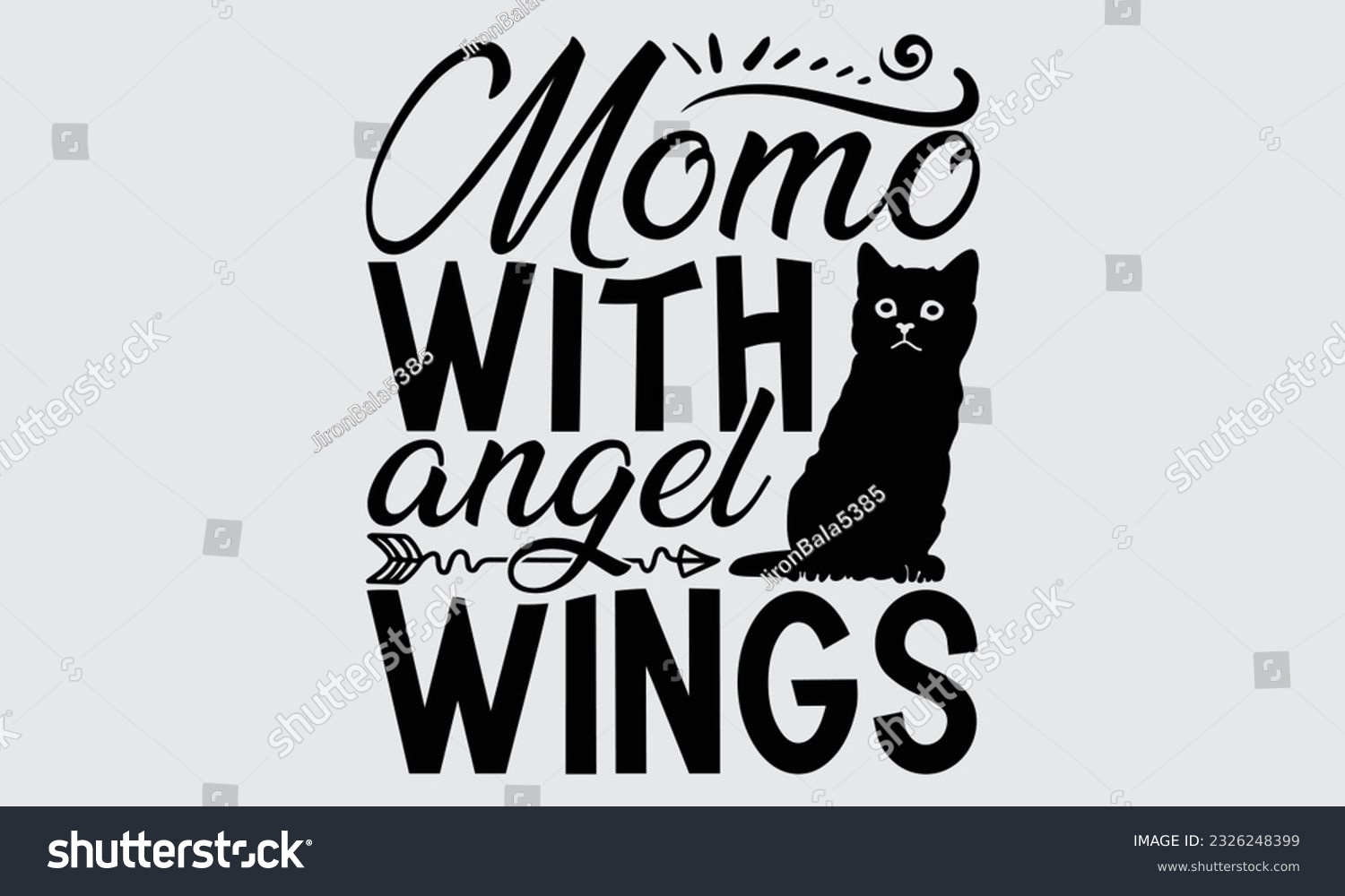 SVG of Momo With Angel Wings - Cat Momo T-shirt Design, typography SVG design, Vector illustration with hand drawn lettering, posters, banners, cards, mugs, Notebooks, white background.
 svg