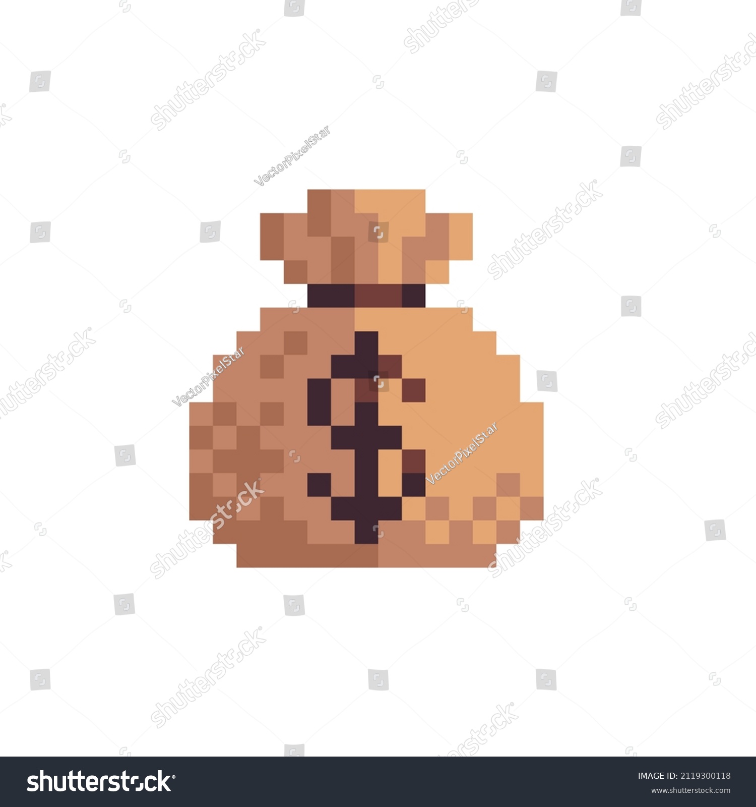 SVG of Money bag with dollar sign pixel art icon. Design for logo, sticker, mobile app, website, badges and patches. 8-bit sprite. Isolated vector illustration.  svg