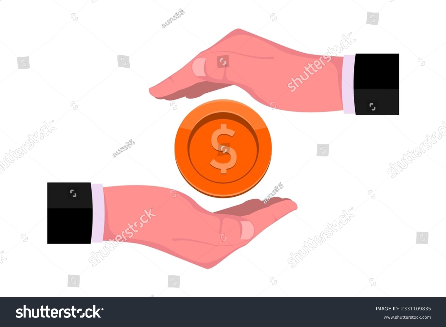 SVG of Money coin in two hand on isolated background, Digital marketing illustration. svg