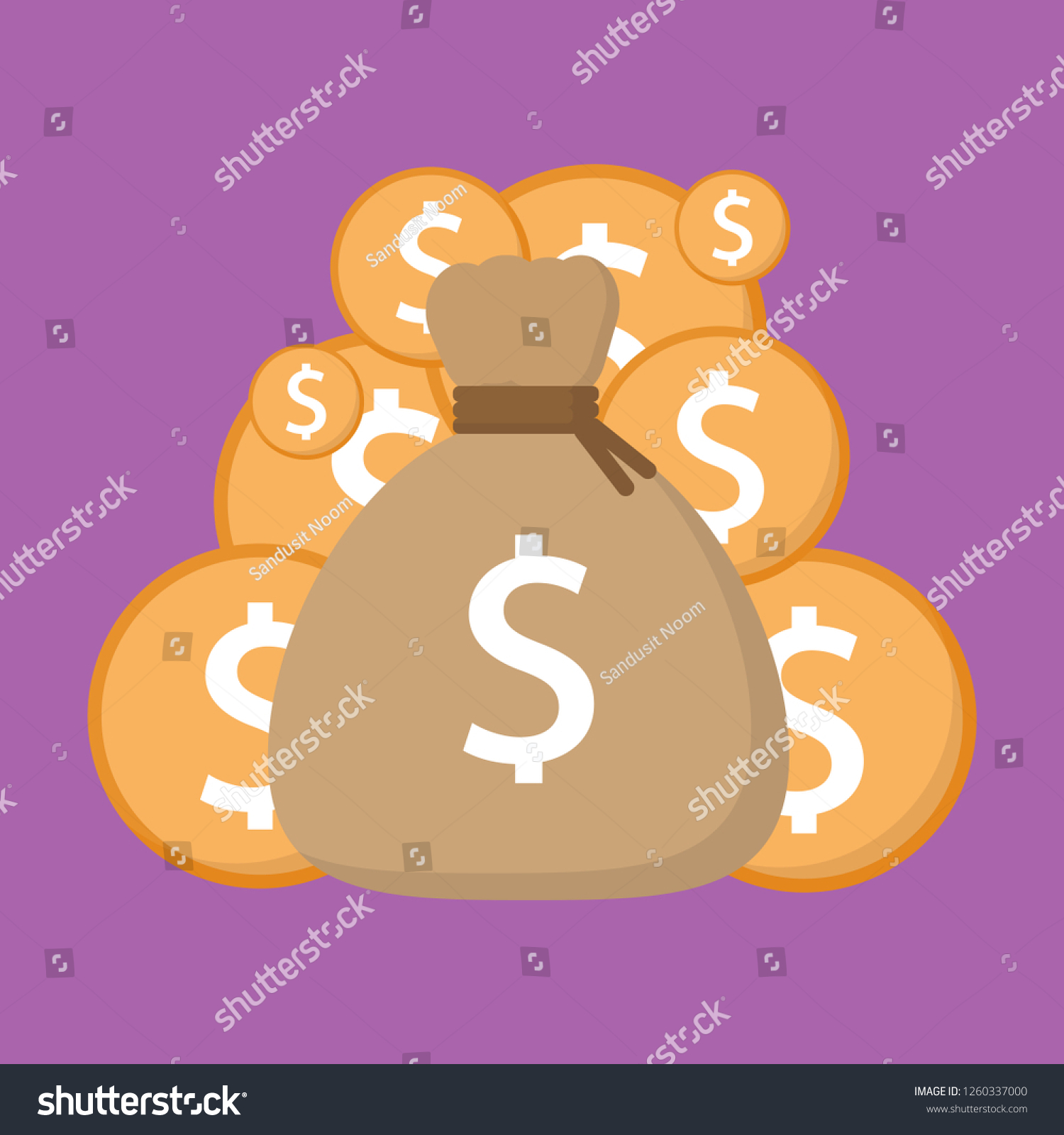 SVG of money coin stacked money bag flat. svg