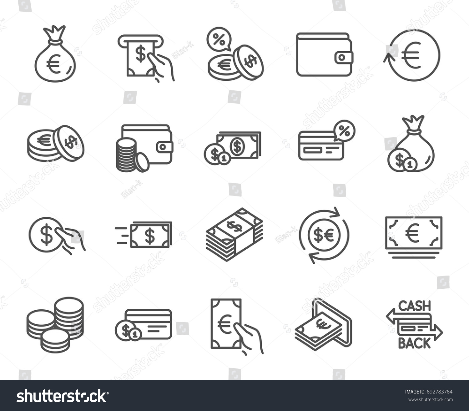 Money Line Icons Set Credit Card Stock Vector Royalty Free 692783764