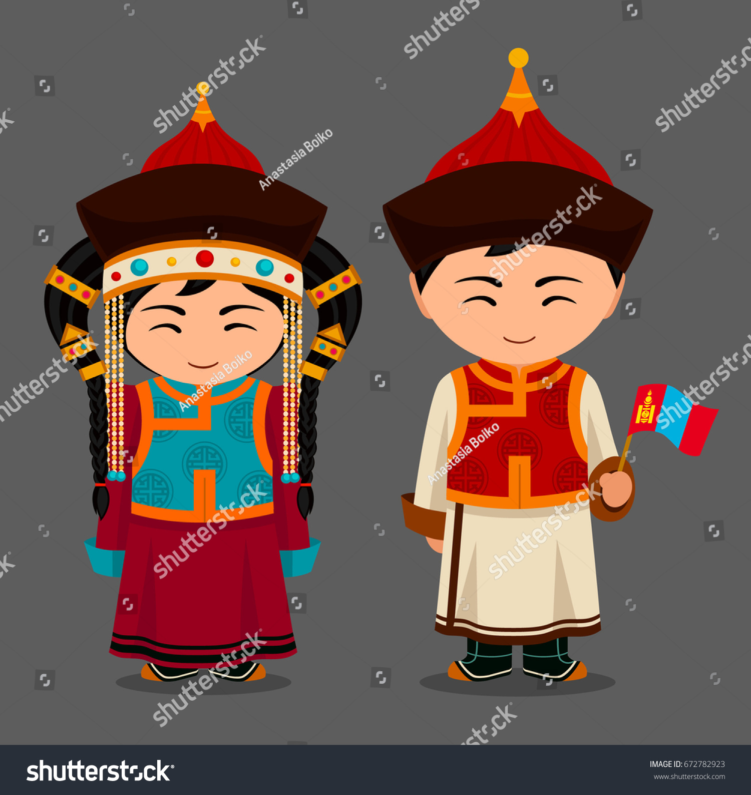 Mongols National Dress Flag Man Woman Stock Vector 672782923 - Shutterstock