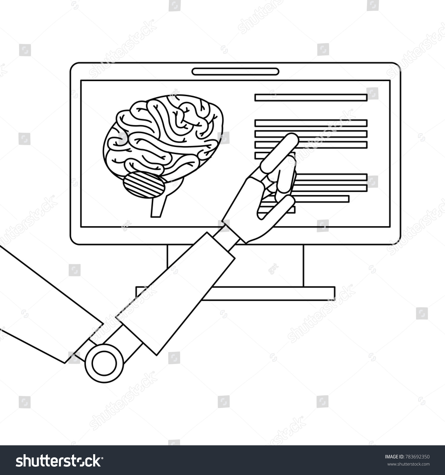Monitor Computer Brain Robot Hand vector de stock (libre de regalías