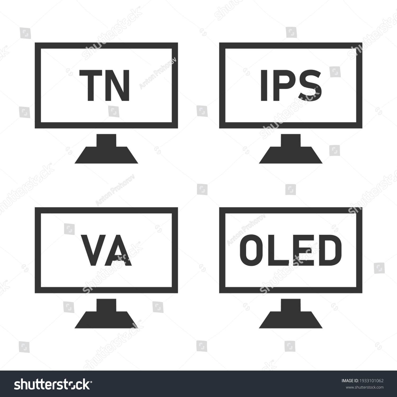 SVG of monitor matrix icon set, types of LCD matrices - IPS, VA, TN, OLED svg