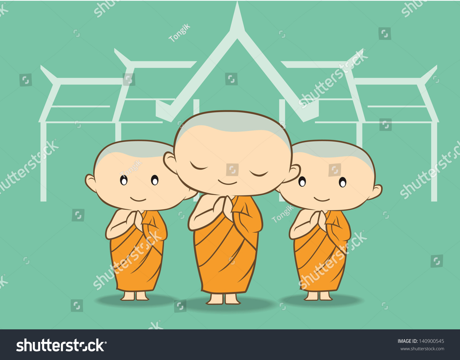 Monk And Temple Stock Vector Illustration 140900545 : Shutterstock