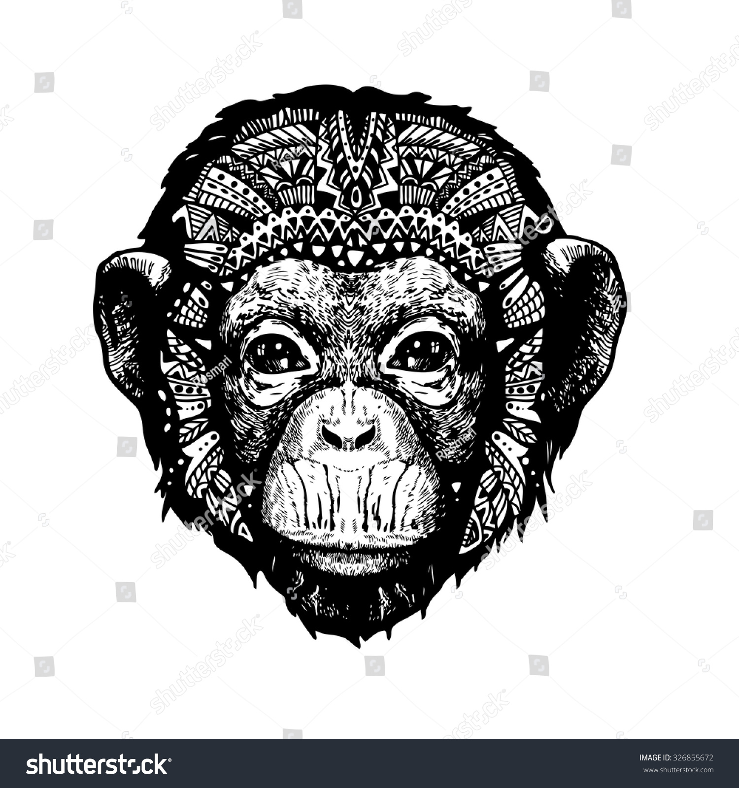 Monkey Black White Illustration Stock Vector Royalty Free