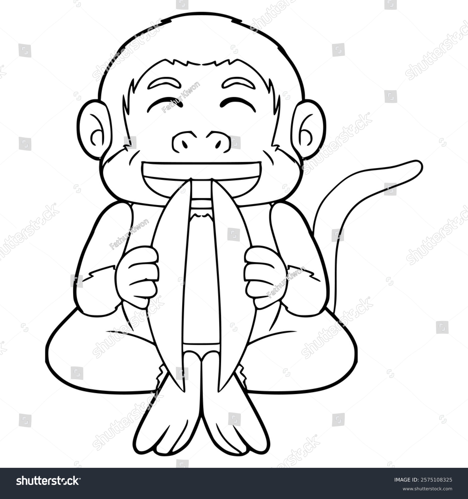 black and white monkey eating, smiling clip art preview