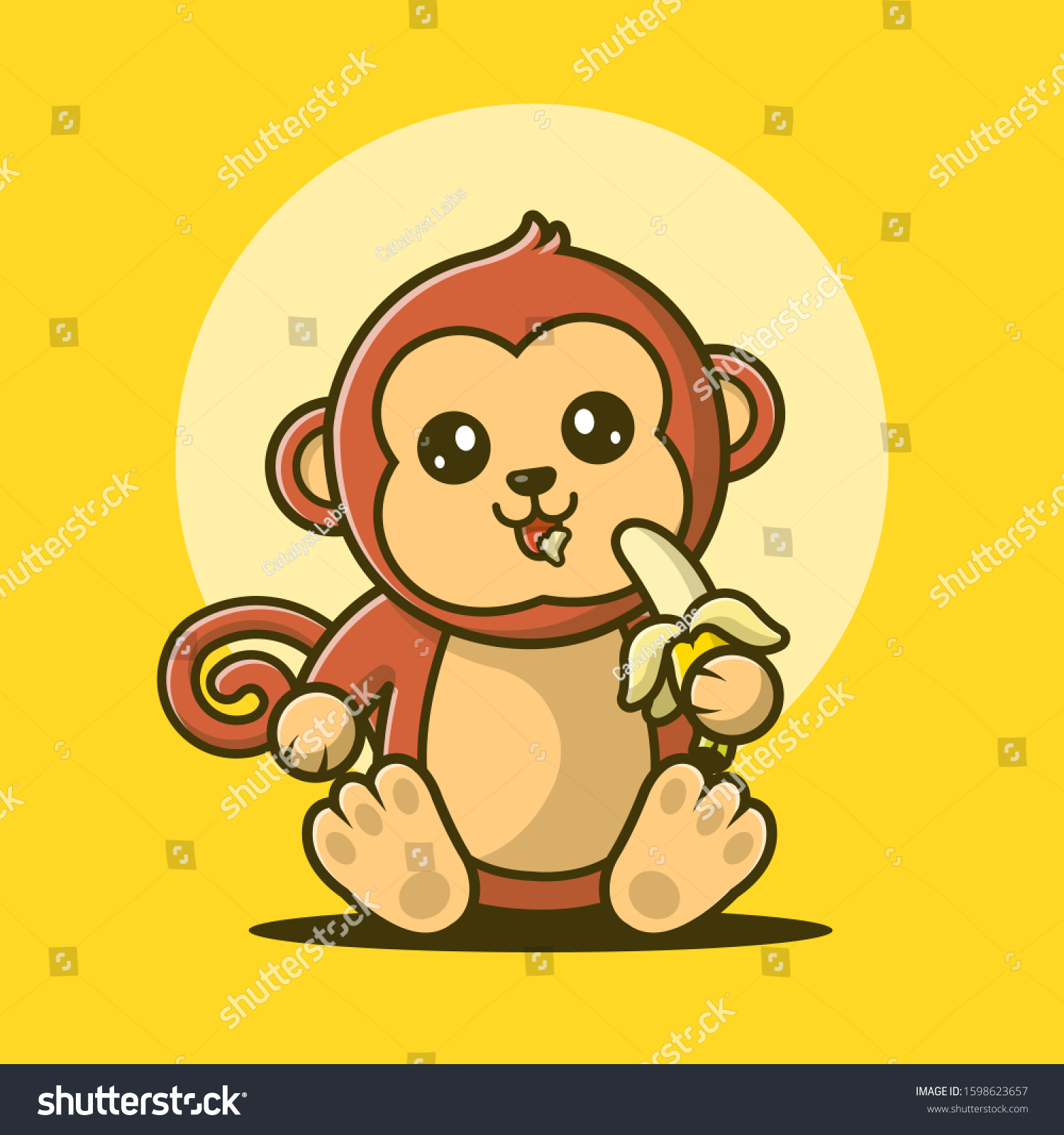 Monkey Eating Banana Vector Icon Illustration Stock Vector Royalty Free