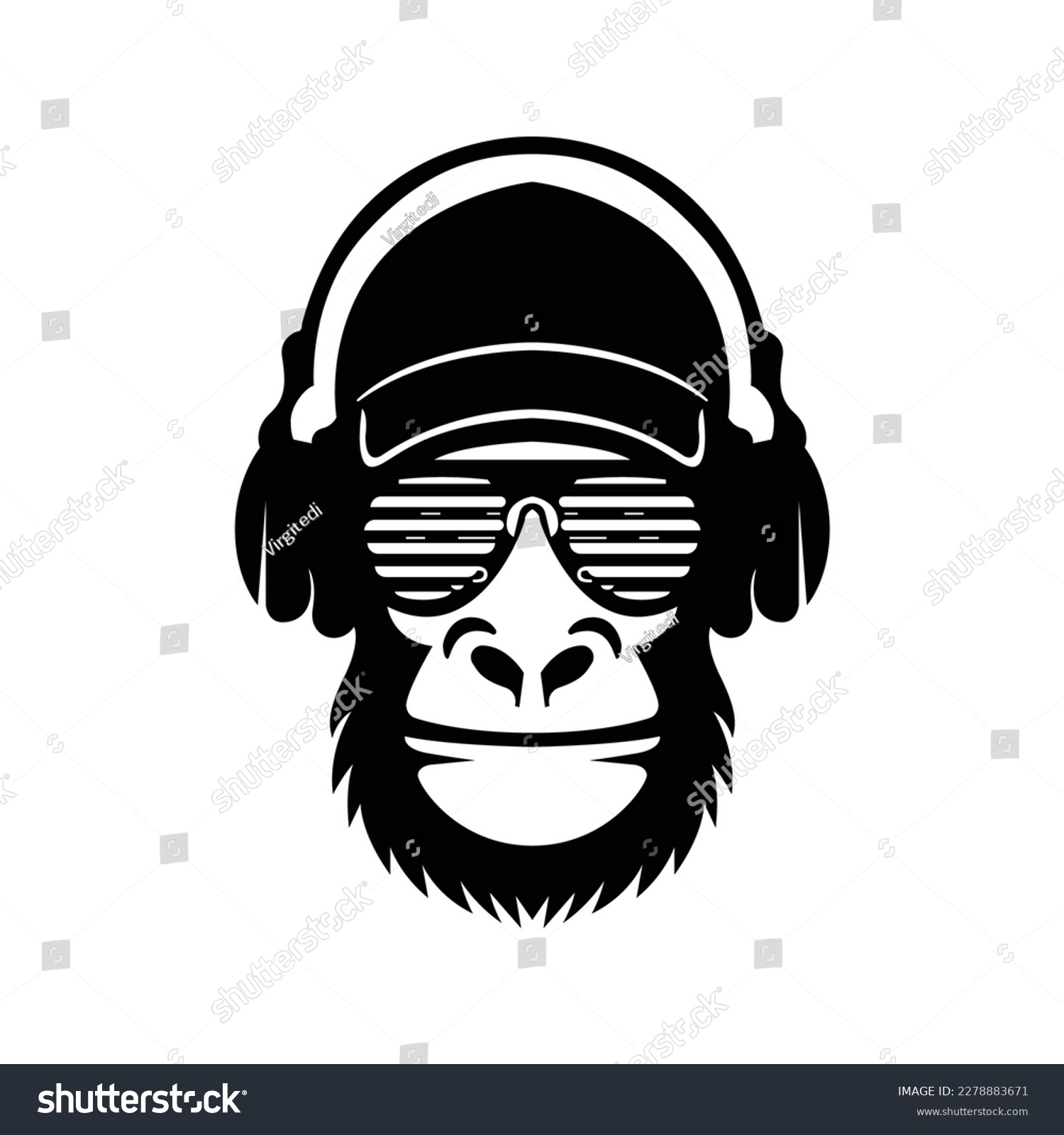 SVG of Monkey face silhouette with headphone svg