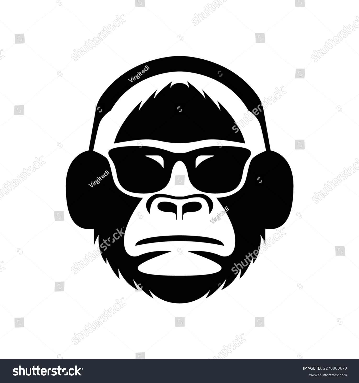 SVG of Monkey face silhouette with headphone svg