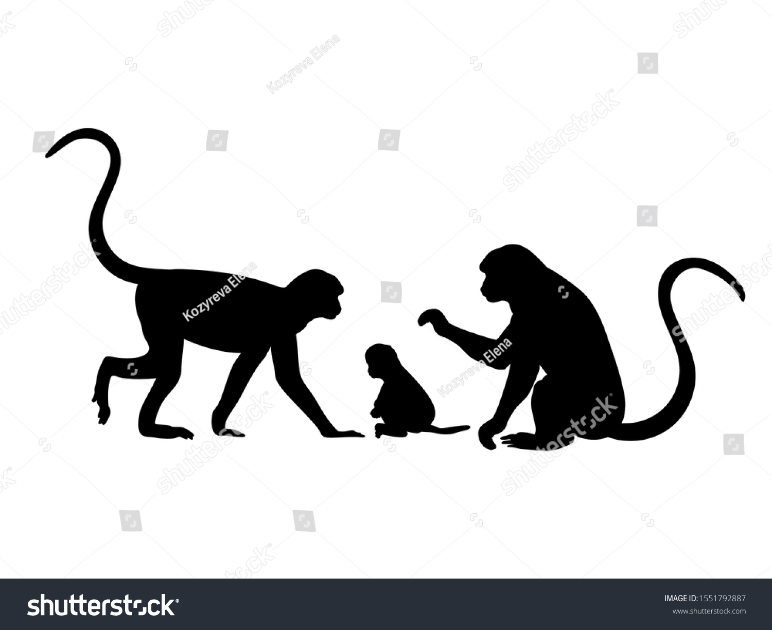 Monkey Family Silhouettes Animals Vector Illustrator Stock Vector Royalty Free