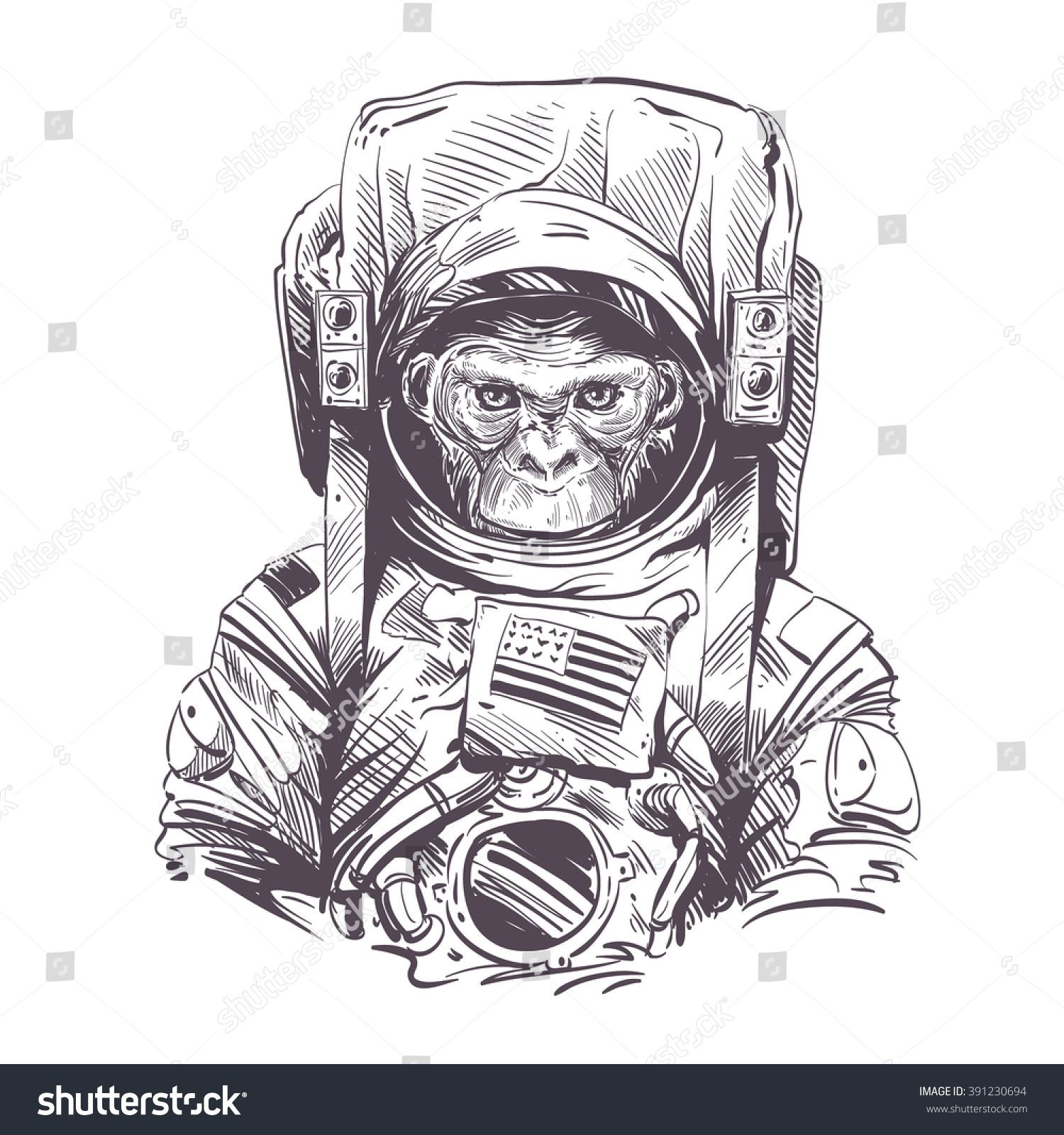 Monkey Astronaut Suit Hand Drawn Vector Stock Vector 391230694 ...