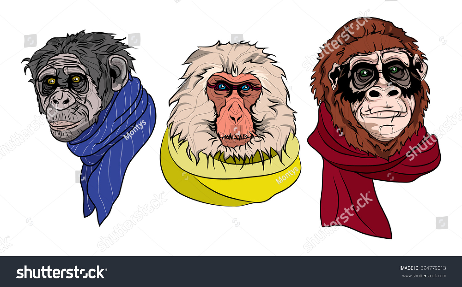 Monkey Wearing A Scarf Stock Vector Illustration 394779013 : Shutterstock