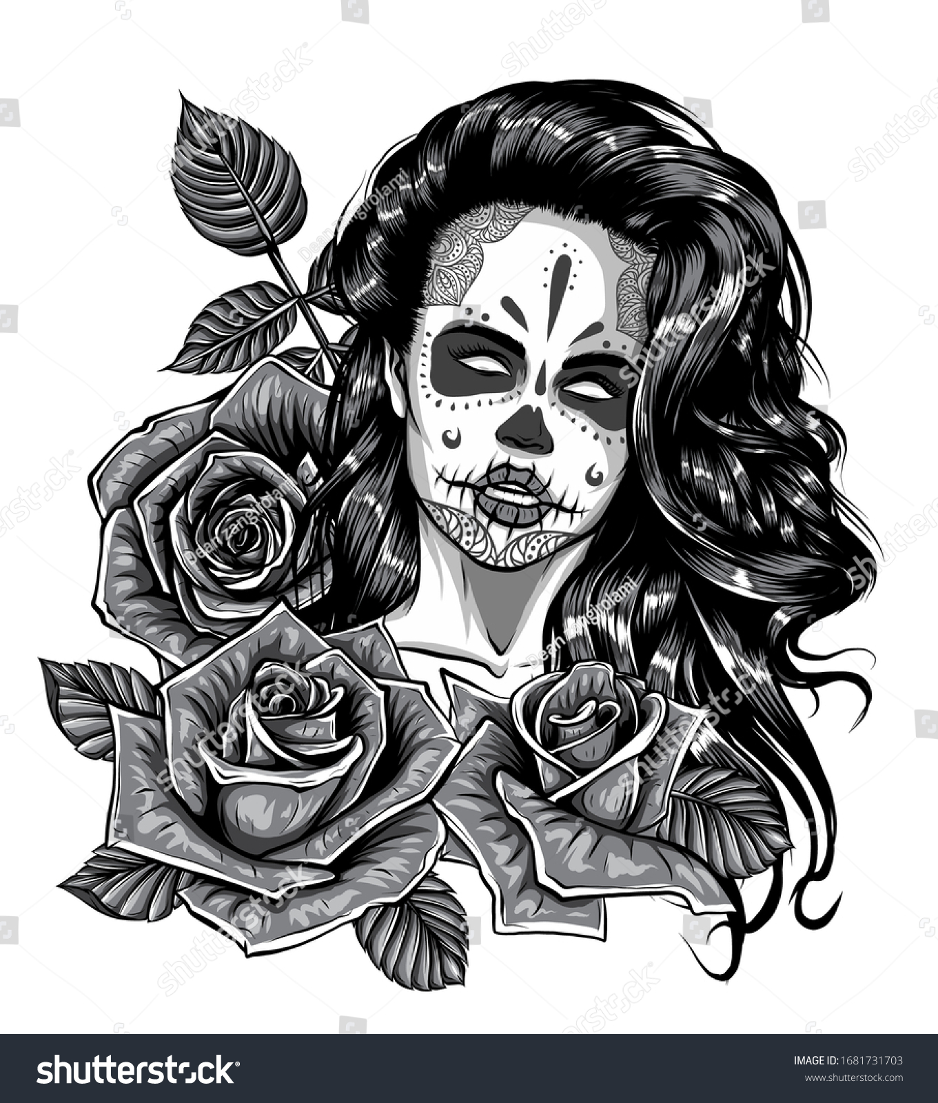 Monochromatic Girl Skeleton Make Hand Drawn Stock Vector (Royalty Free ...