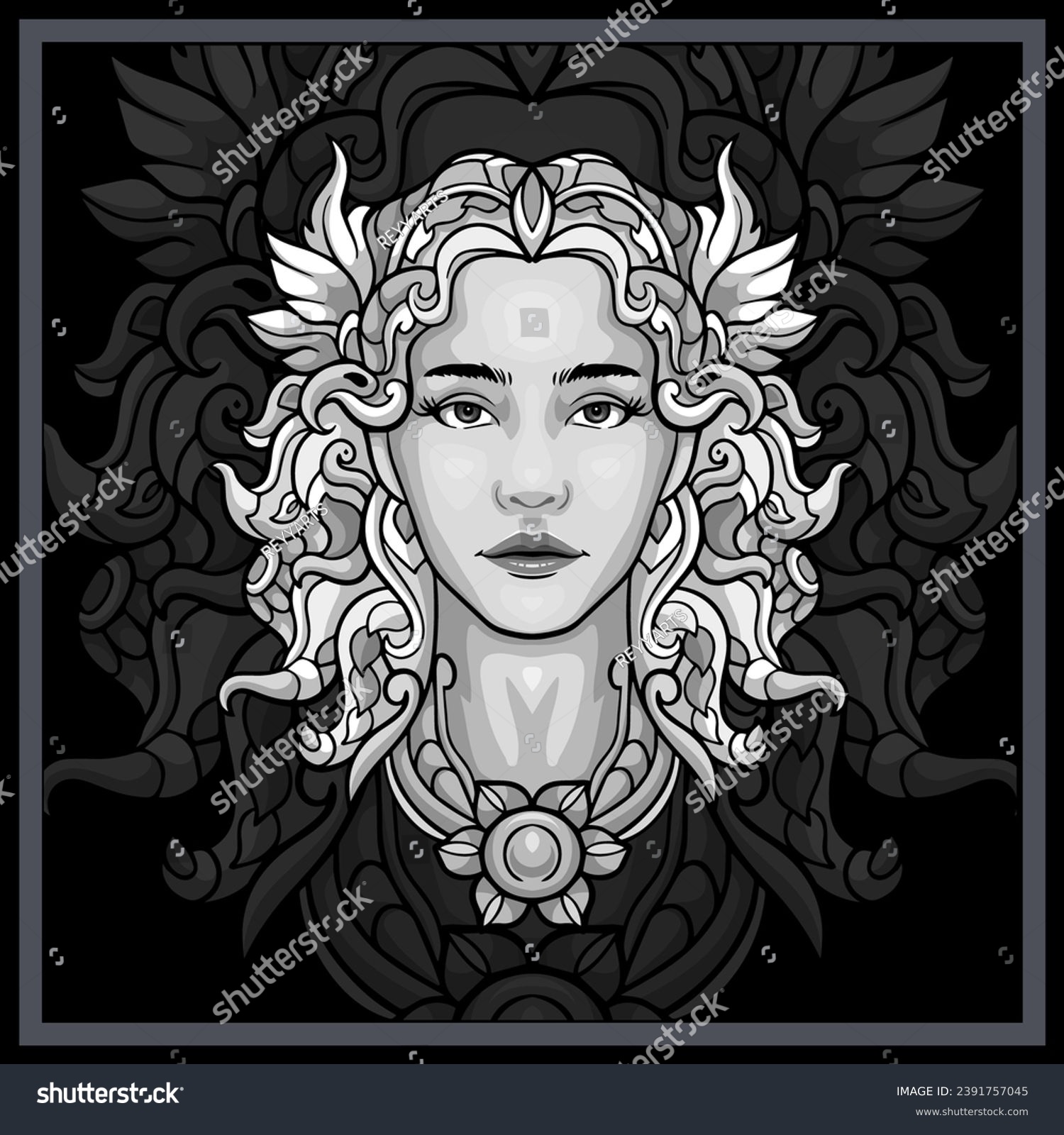 SVG of Monochrome Aphrodite head mandala arts isolated on black background svg