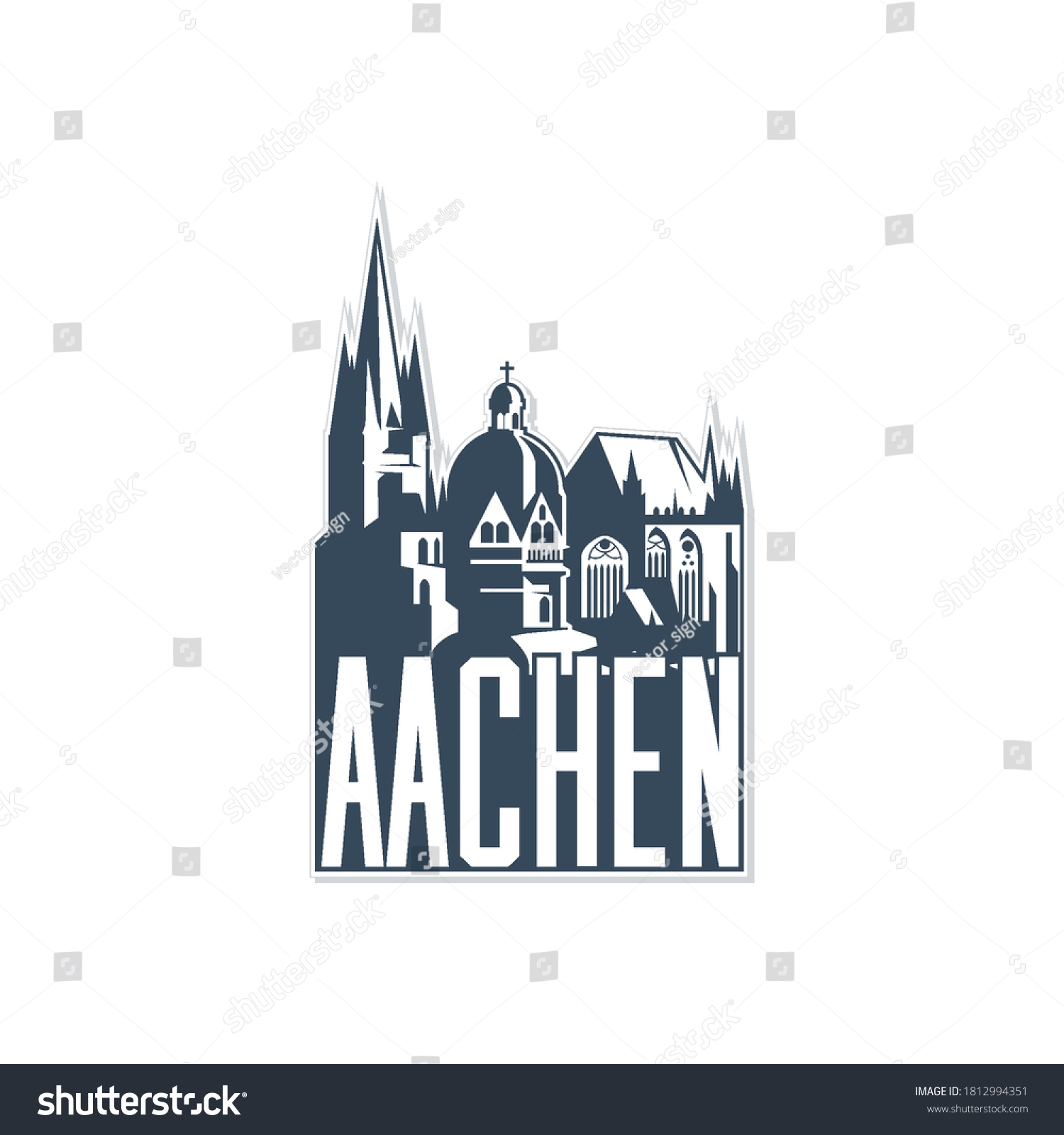 SVG of Monochrome badge, icon of Aachen city on white background. svg