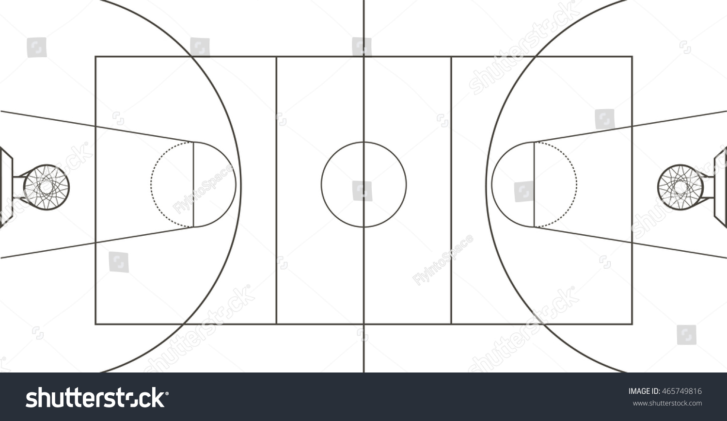 Monochrome Basketball Court Top View Scheme Stock Vector (Royalty Free ...