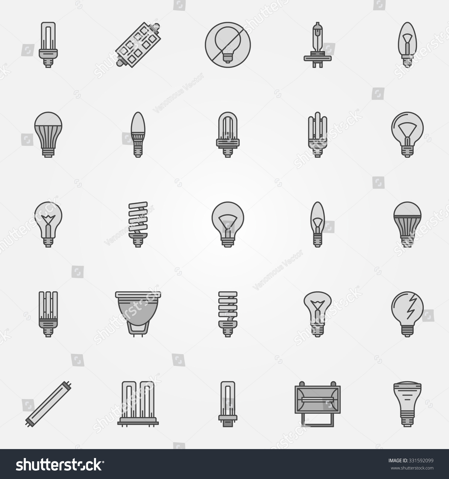 Monochrome Bulb Icons - Vector Collection Of Flat Dark Halogen, Led ...