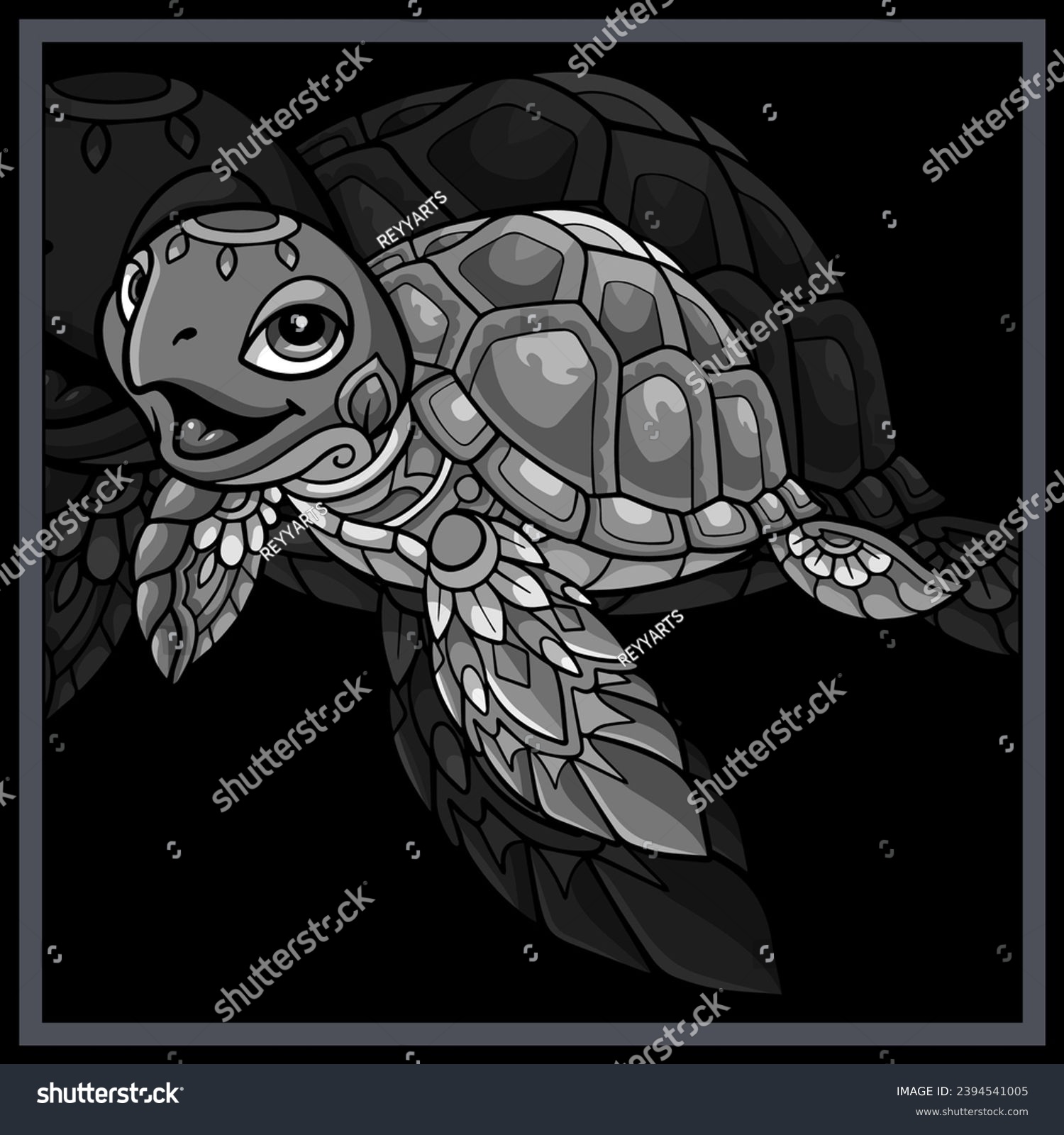 SVG of Monochrome Cute sea Turtle mandala arts. svg