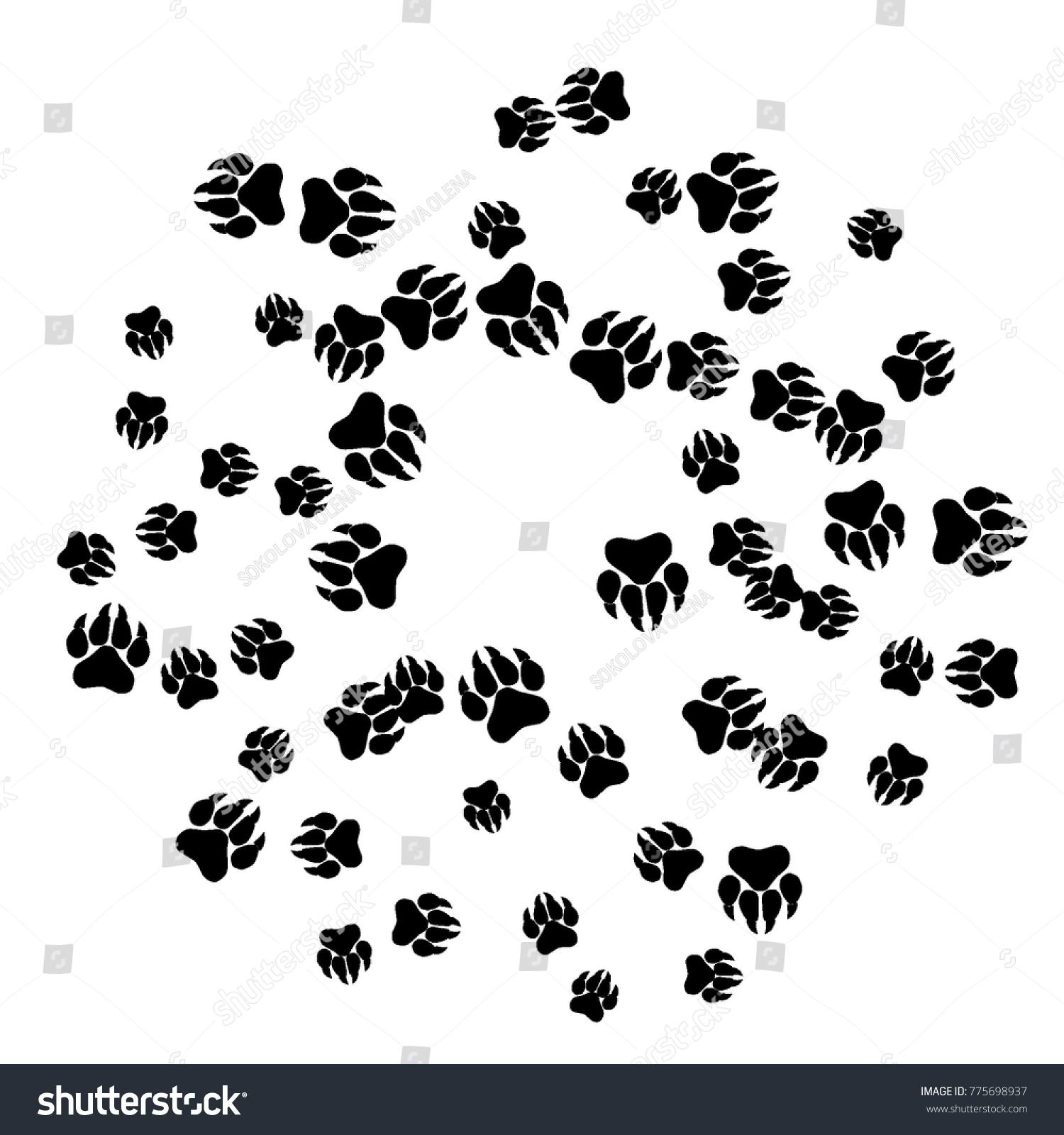 Monochrome Dogs Footprints Black White Prints Stock Vector (Royalty ...