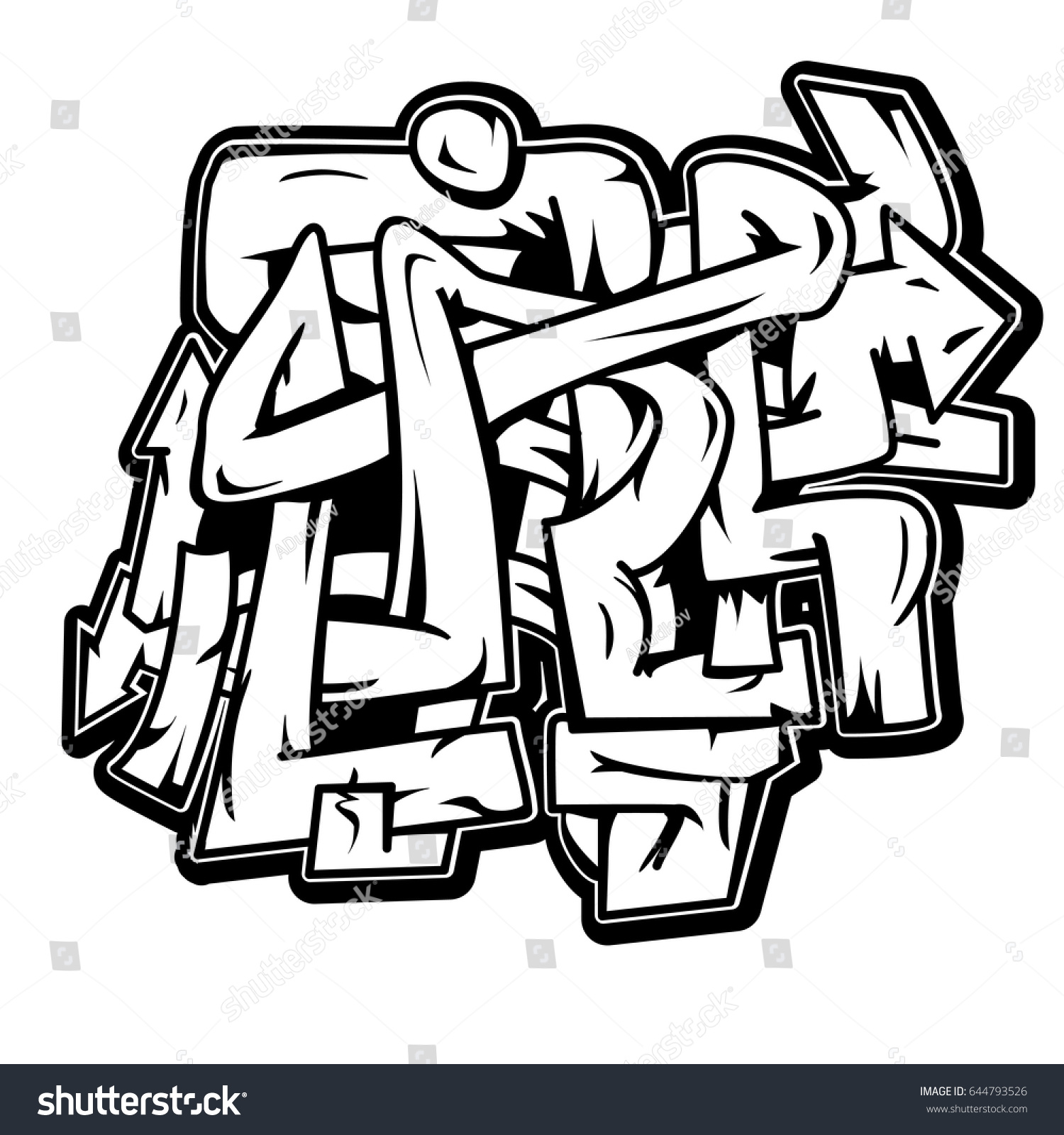 Monochrome Graffiti Curves Arrows Stock Vector (Royalty Free) 644793526 ...