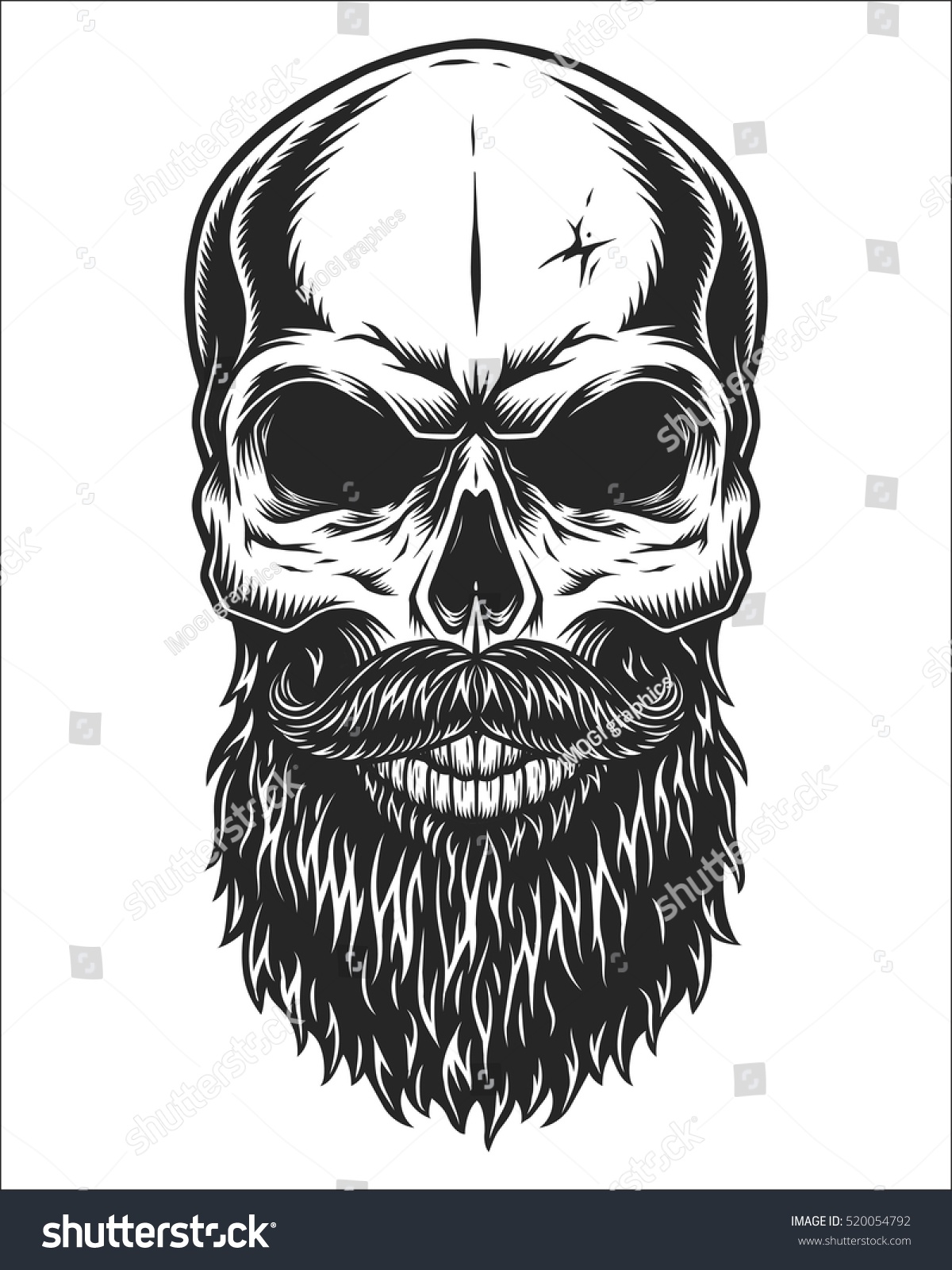 Monochrome Illustration Hipster Skull Mustache Beard Stock 