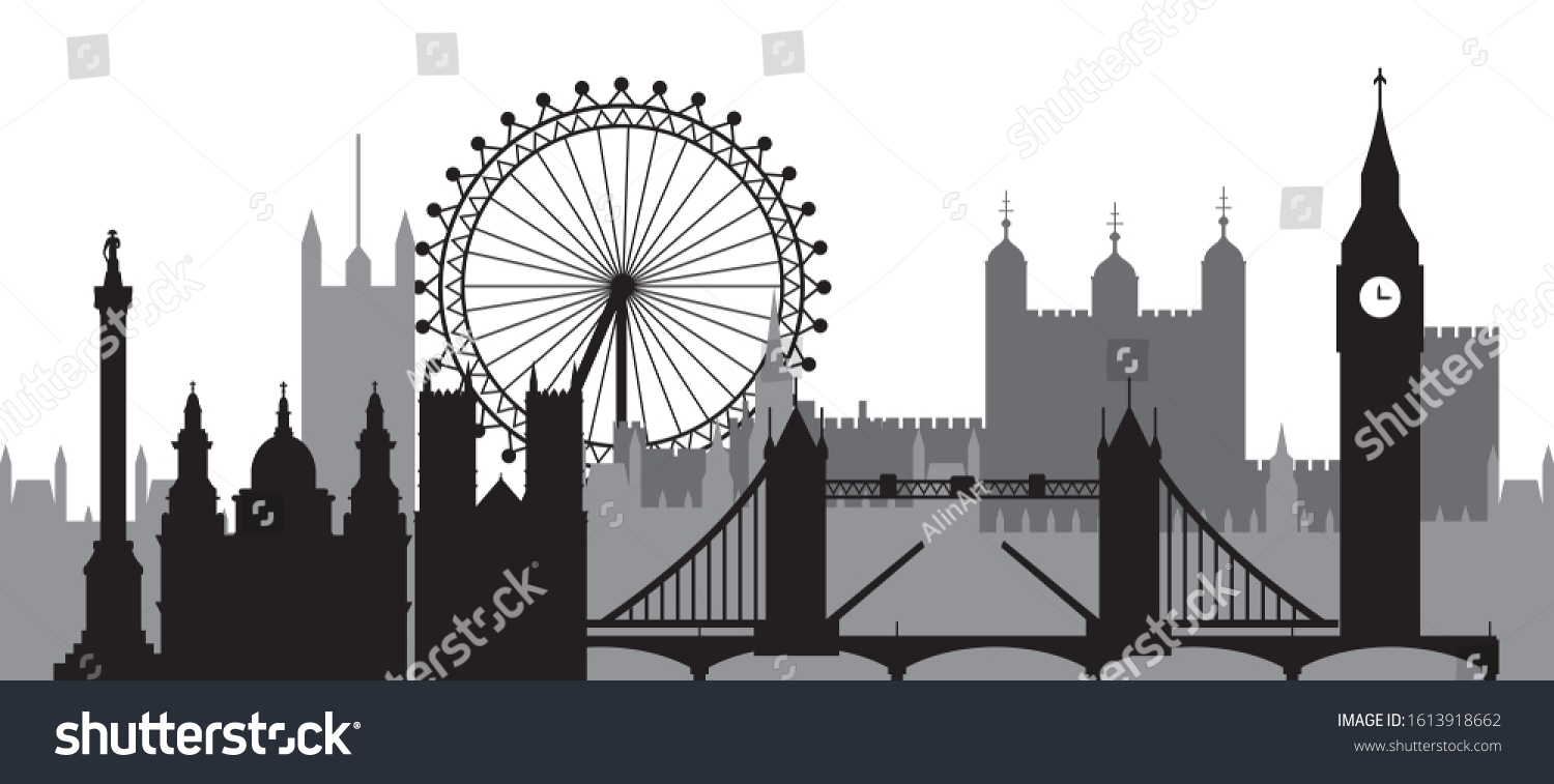 Monochrome London City Skyline Silhouette Vector Stock Vector (Royalty ...