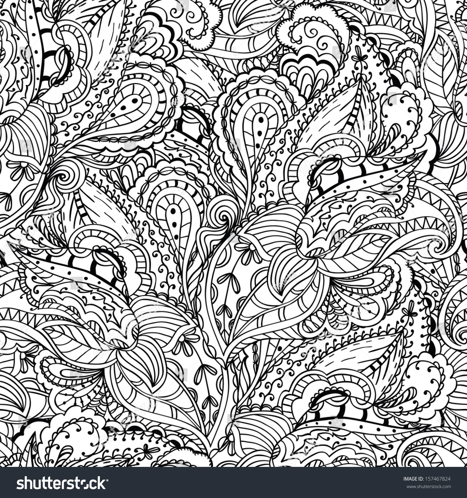 Monochrome Paisley Pattern Seamless Background Coloring Stock Vector ...