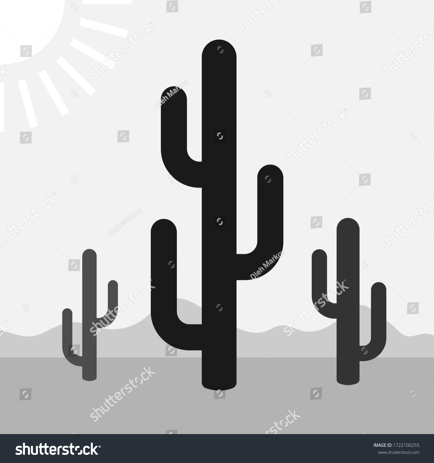 SVG of Monochrome scene of cactuses flat vector icon. svg