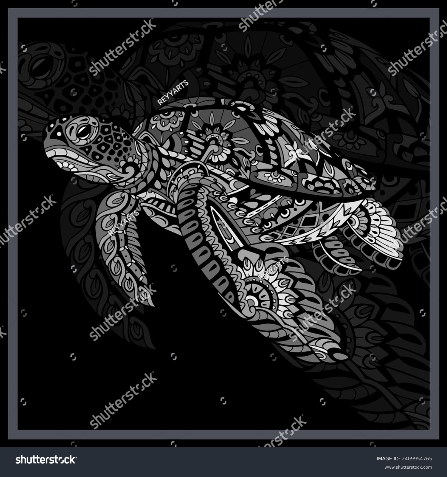 SVG of Monochrome Sea turtle mandala arts. svg