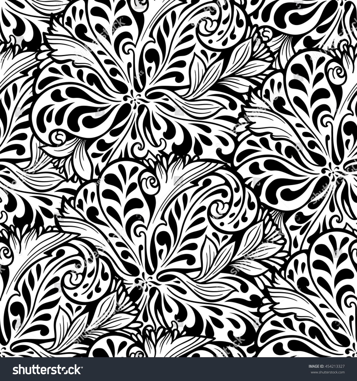 Monochrome Seamless Floral Vector Pattern Stock Vector 454213327 ...