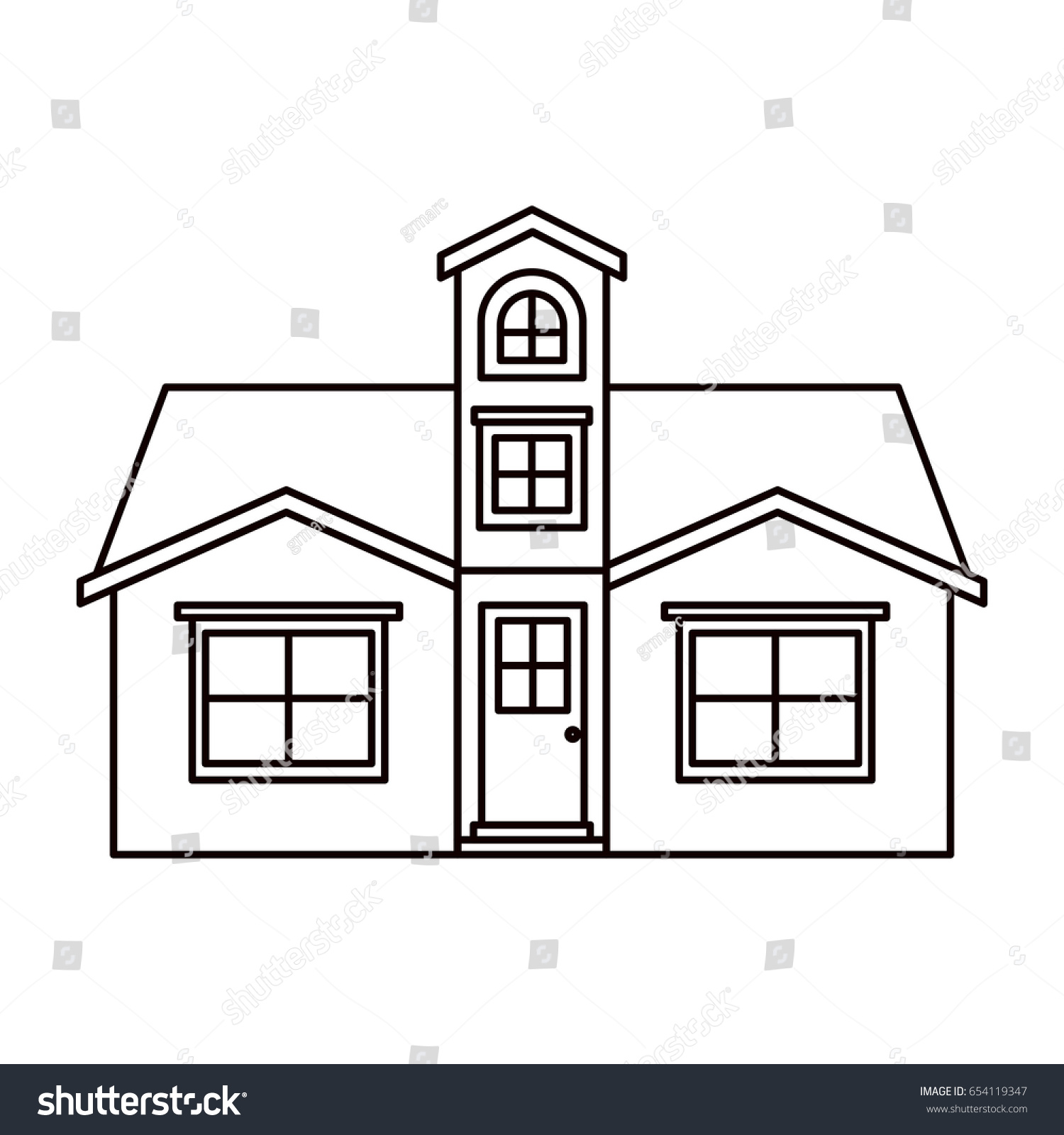 Monochrome Silhouette Facade House Attic Vector Stock Vector (Royalty ...