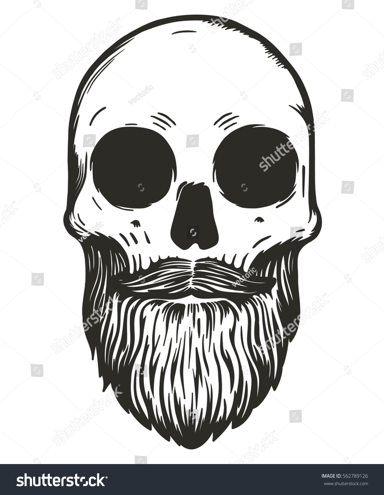 Monochrome Skull Mustache Beard Hipster Skull Stock Vector 562789126 