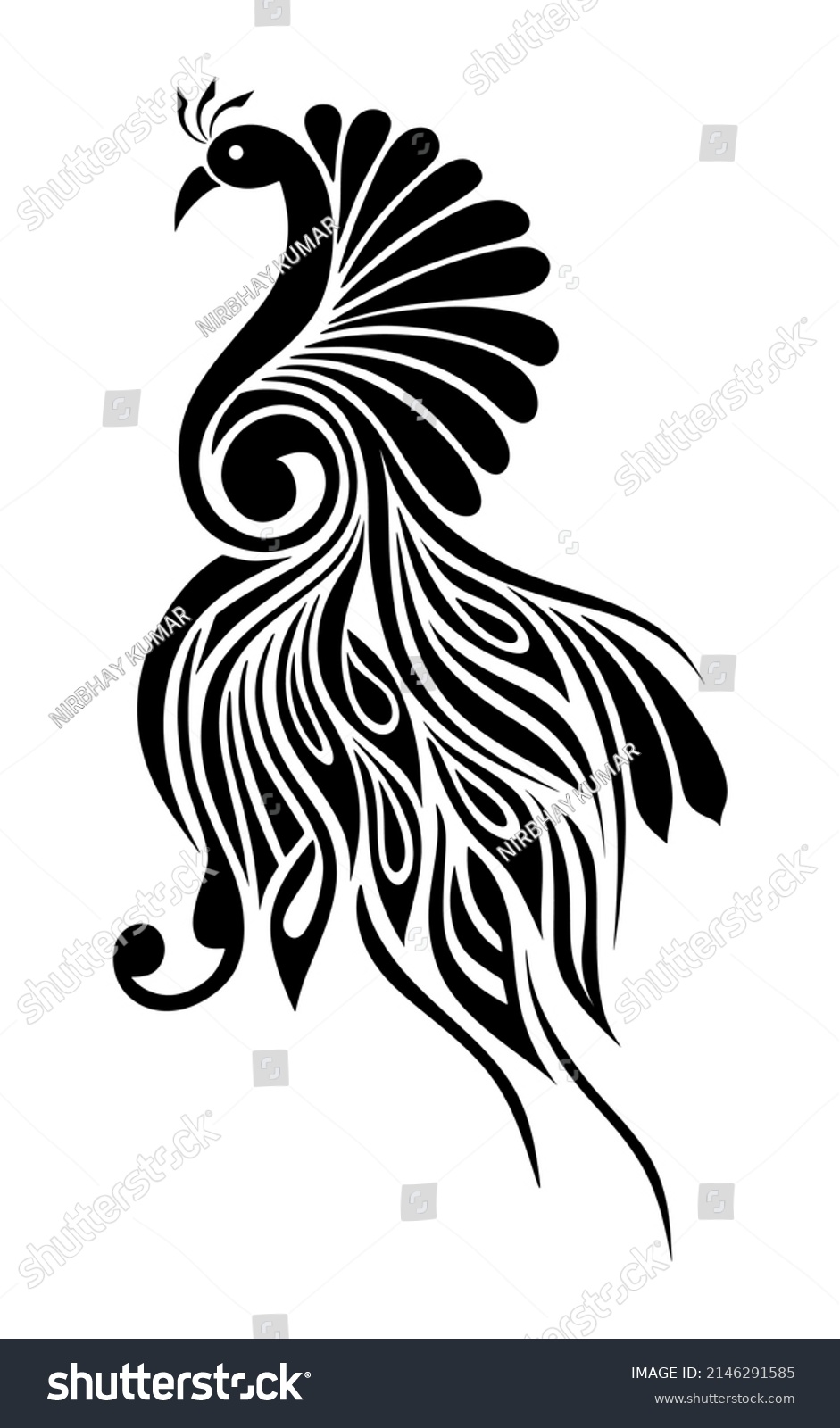 Monochrome Style Peacock Tattoo Design Stock Vector (Royalty Free ...