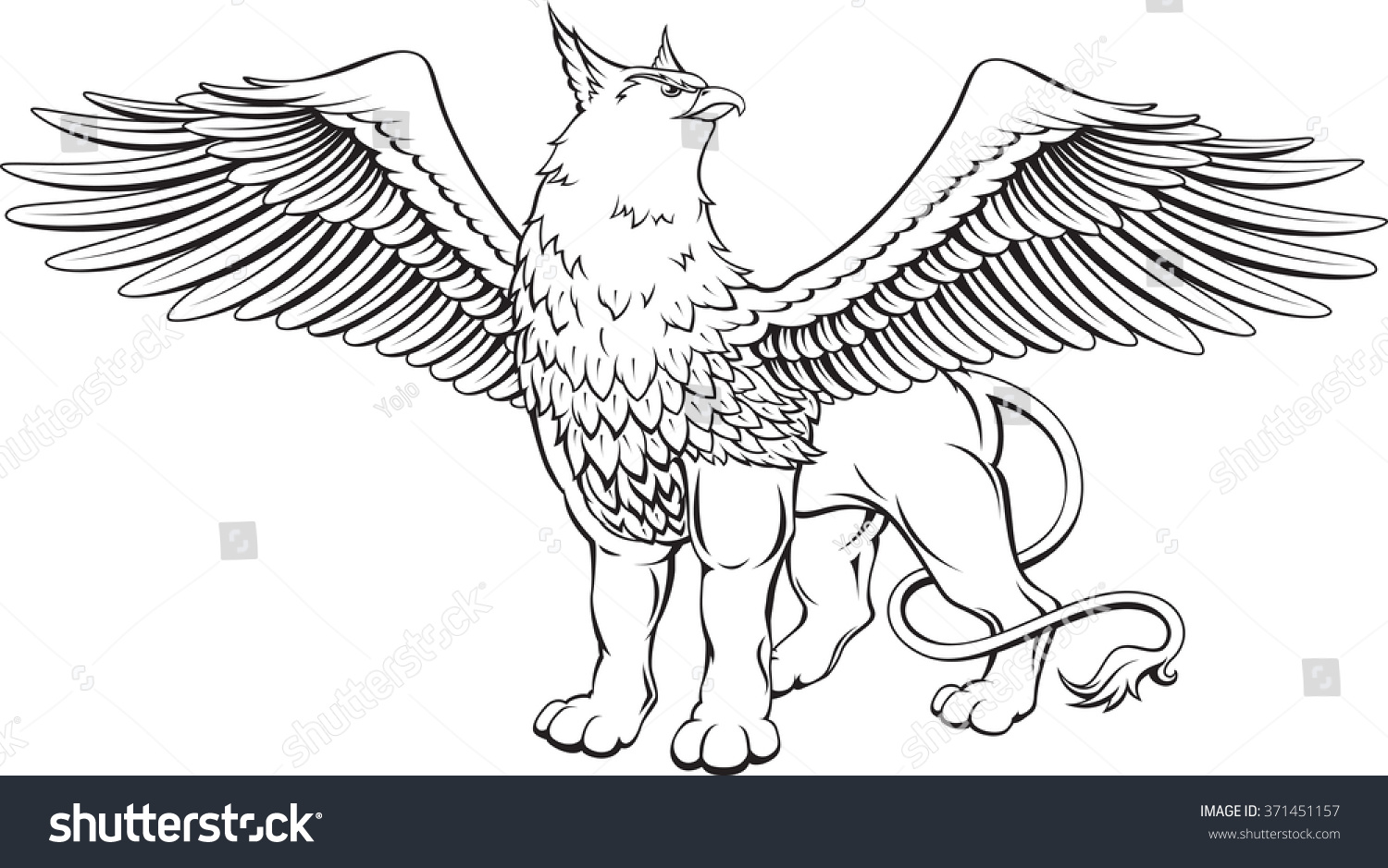 Monochrome Vector Illustration Griffin Spread Wings Stock Vector 