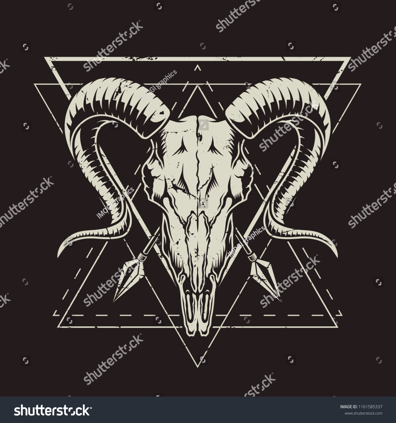 Monochrome Vintage Emblems Goat Skull Vector Stock Vector Royalty Free