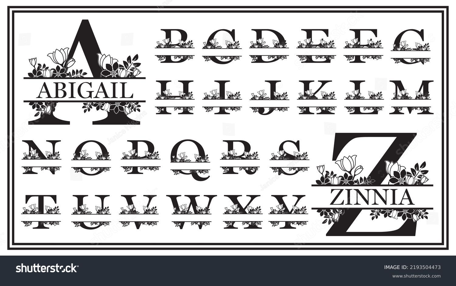 SVG of Monogram letters with elegant floral elements. Floral split monogram set with banner for name svg