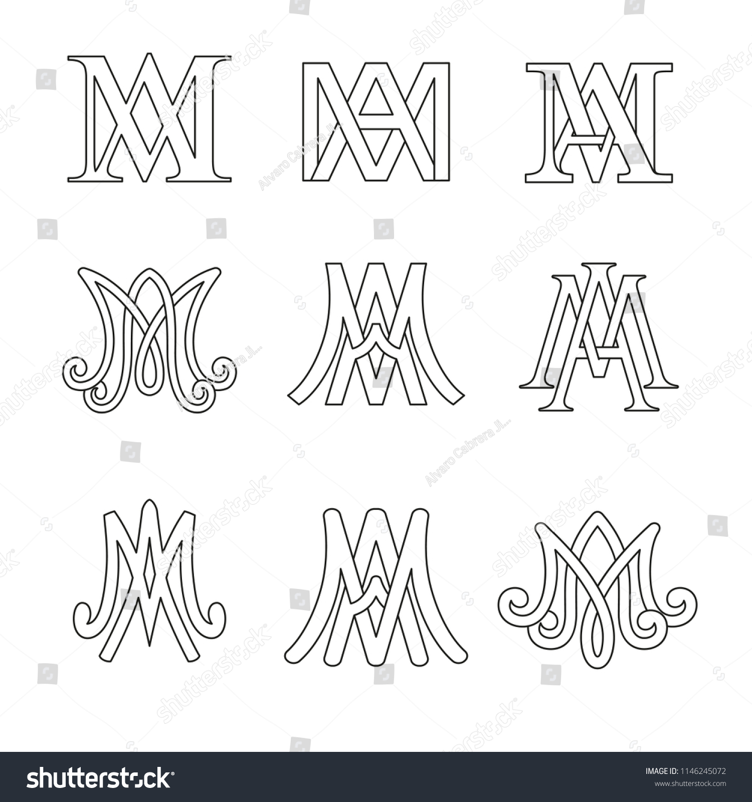 Monogram Ave Maria Symbols Set Religious Stock Vector (Royalty Free ...