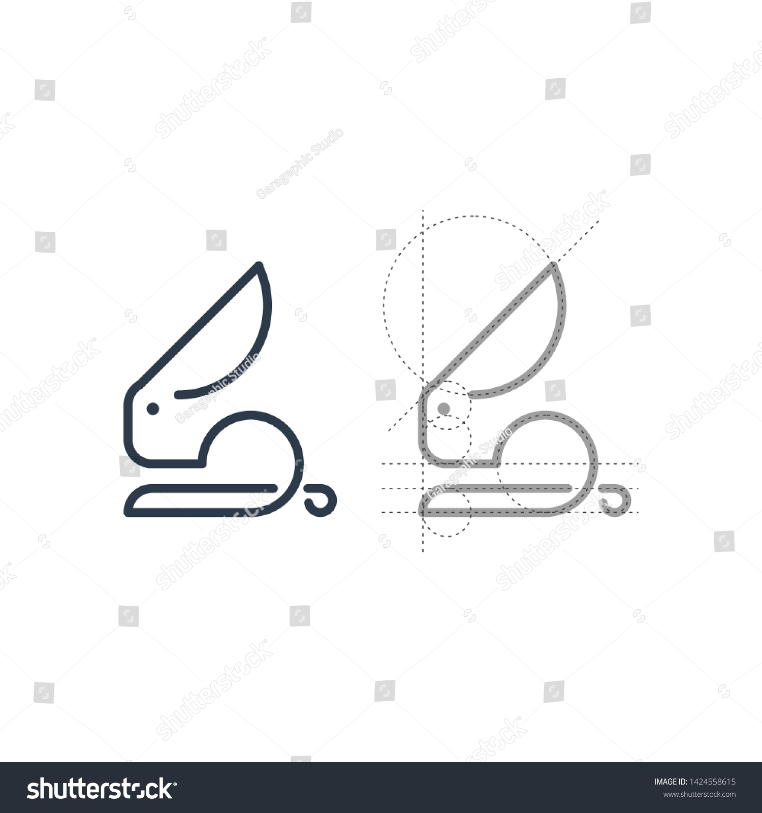 Monogram Rabbit Logo Grid Process Stock Vector (Royalty Free) 1424558615