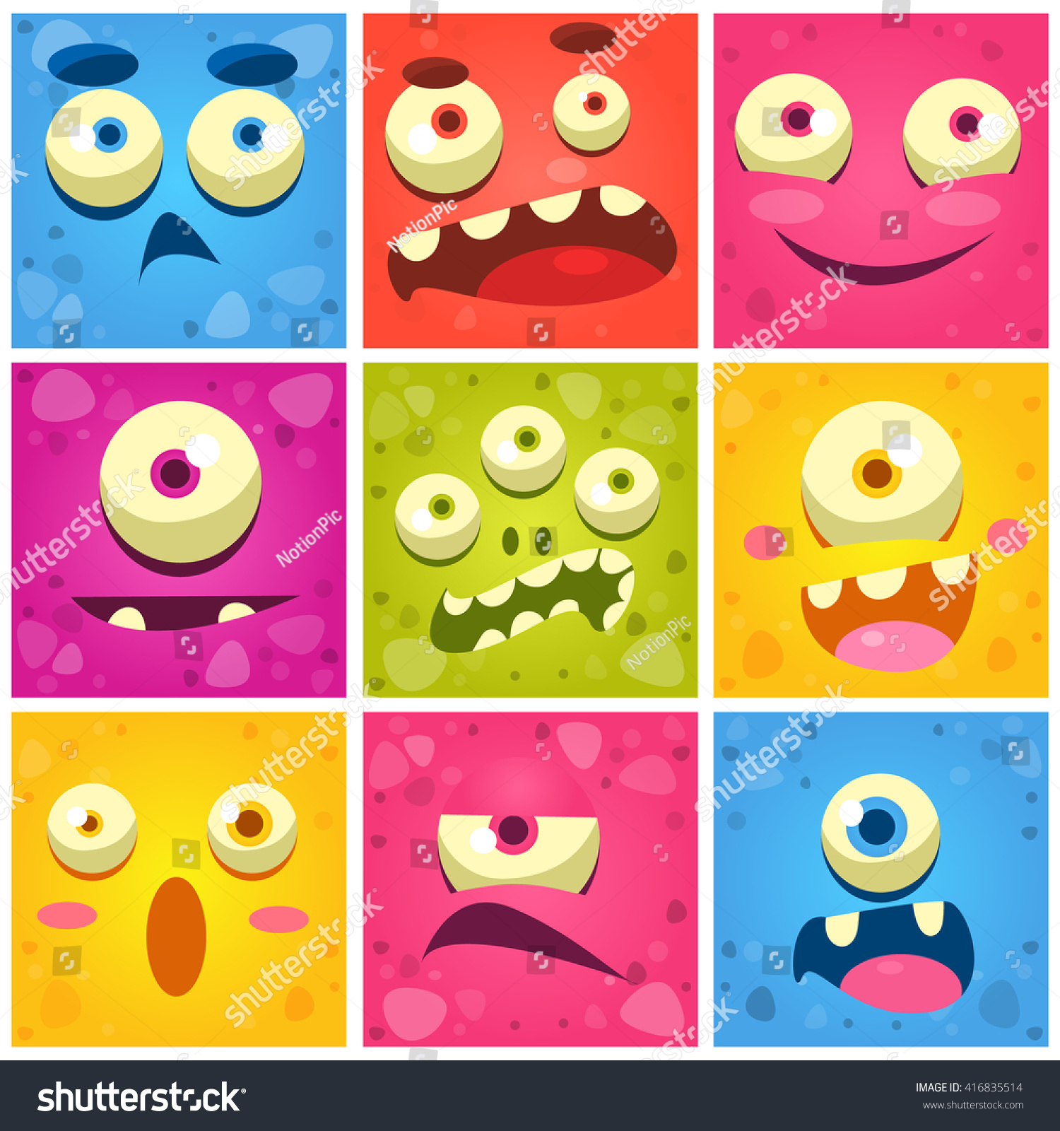 Monster Faces Collection Cute Cartoon Funny Stock Vector (Royalty Free ...